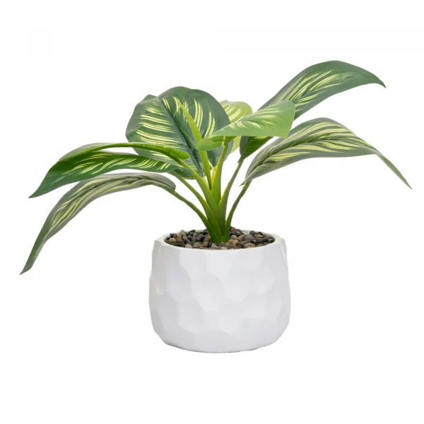 Cachepot de Cimento com Planta Artificial Prisma Branco
