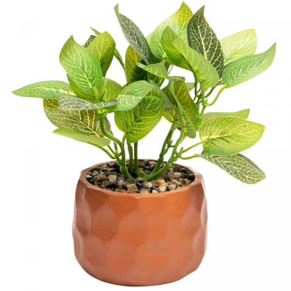 Cachepot de Cimento com Planta Artificial Prisma Marrom