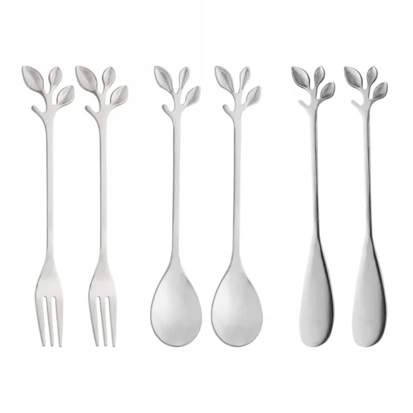 Conjunto 6 Talheres de Aço Inox Leaves Prata