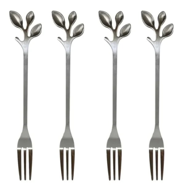 Conjunto 4 Garfos de Aço Inox para Aperitivo Leaves Prata