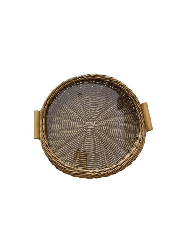 Prato Vime Sintético com Vidro e Alça de Bambu