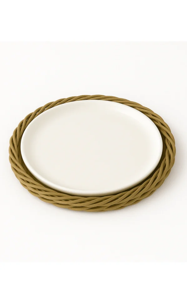 Prato Redondo Cerâmica com Vime sintético