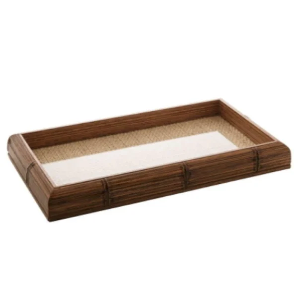 Bandeja De Madeira Com Sisal e Bambu Natural Pequena
