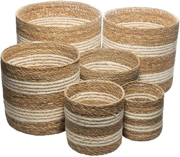 Conjunto com 6 Cachepots de Fibra Natural