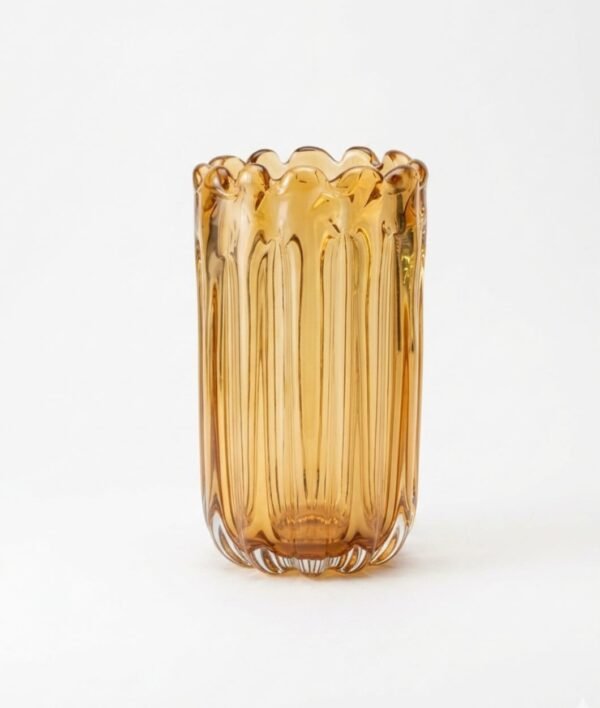 Vaso Decorativo Em Vidro Âmbar Canelado