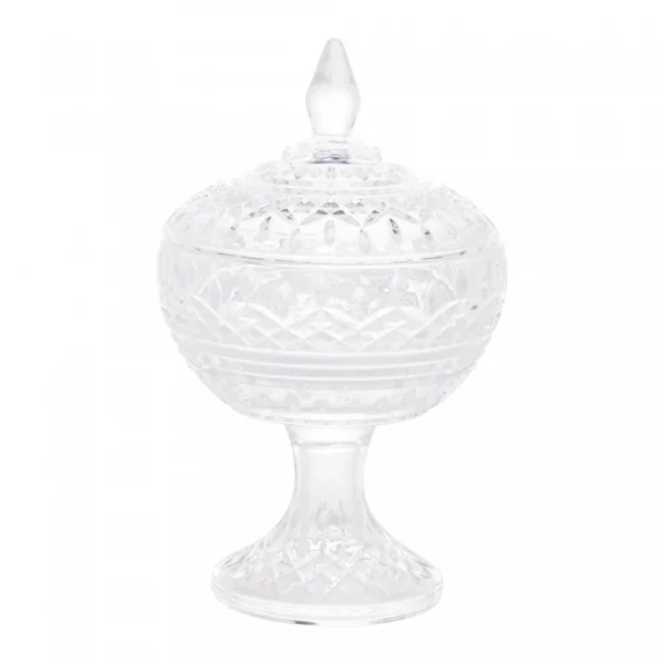 Potiche Decorativo De Cristal Com Pé Lys Grande