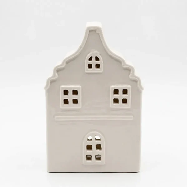 Casa Decorativa Com Luz Em Cerâmica Amsterdam Branca Pequena