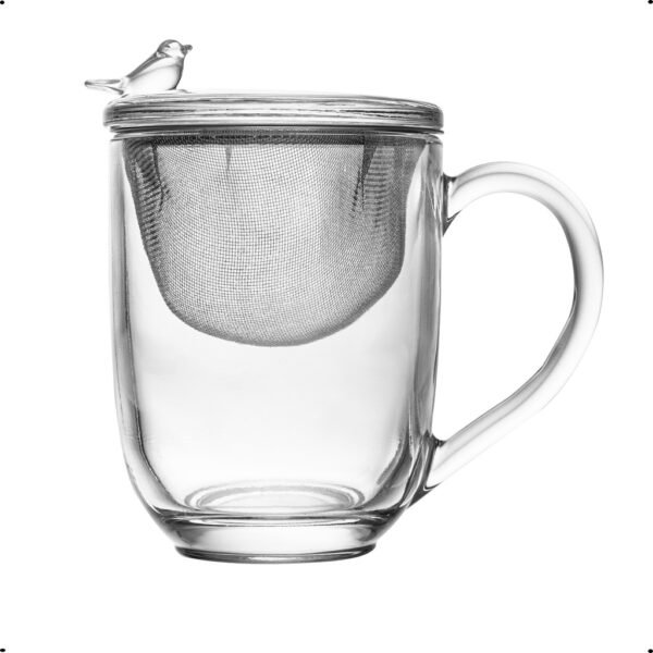 Caneca Com Infusor e Tampa De Vidro Birds